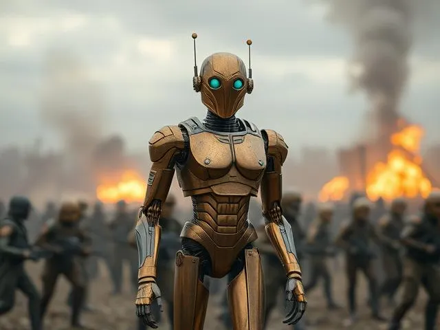 Bronze android on a battle field