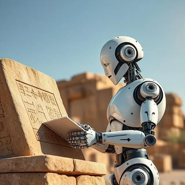 A Robot interpreting stone tablets