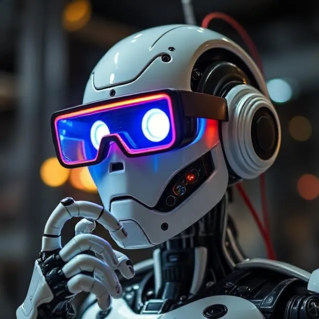 Robot in glasses thinking